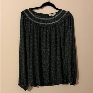LOFT Black and White Dotted Blouse